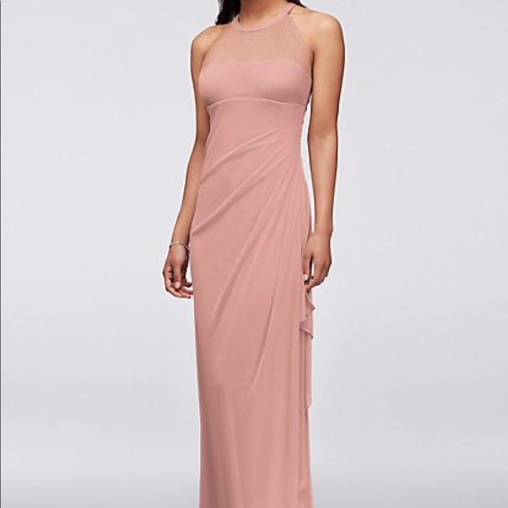 David’s Bridal Long Mesh Dress in Ballet Pink